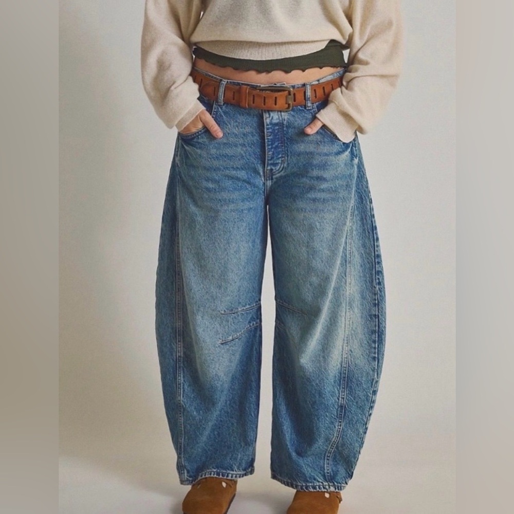 NWT Free People We The Free Good Luck Mid-Rise Barrel Jeans.